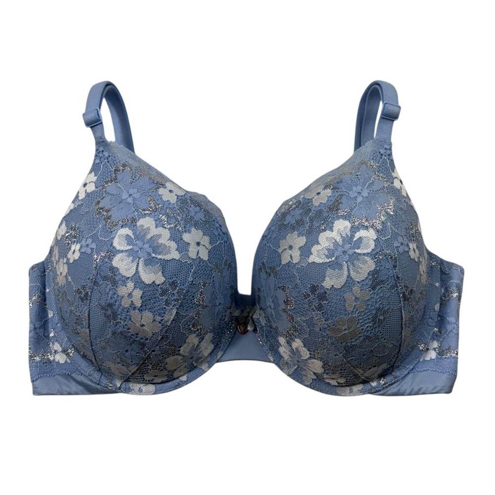 Victoria's Secret Body by Victoria Perfect Shape Blue Metallic Floral Lace Bra